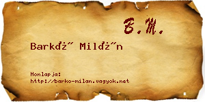 Barkó Milán névjegykártya